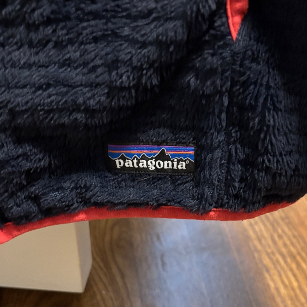Patagonia Midnight Blue Fleece with neon coral Accents
